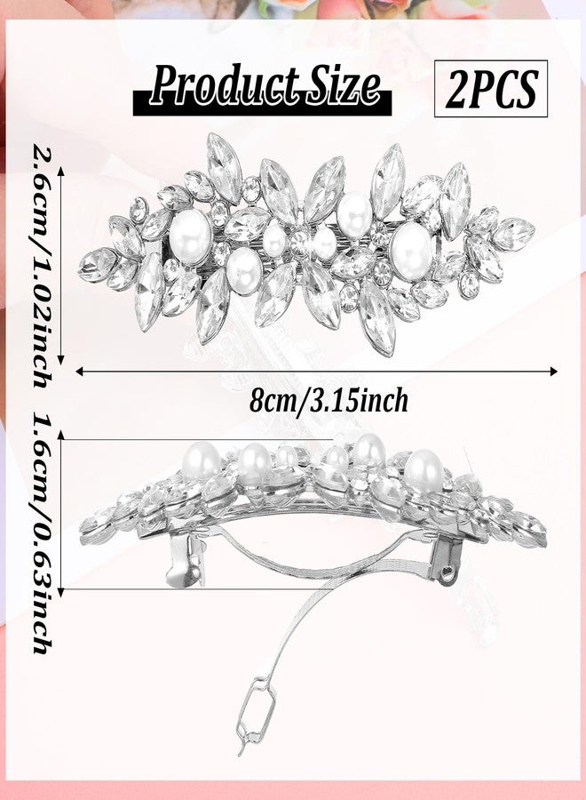 MBAIYO 2Pcs Pearl Hair Clips for Women, Silver Bridal Barrettes Vintage Wedding Hairpins Silver Sparkly Crystal Hair Clips for Bridal Brides Wedding - Image 5